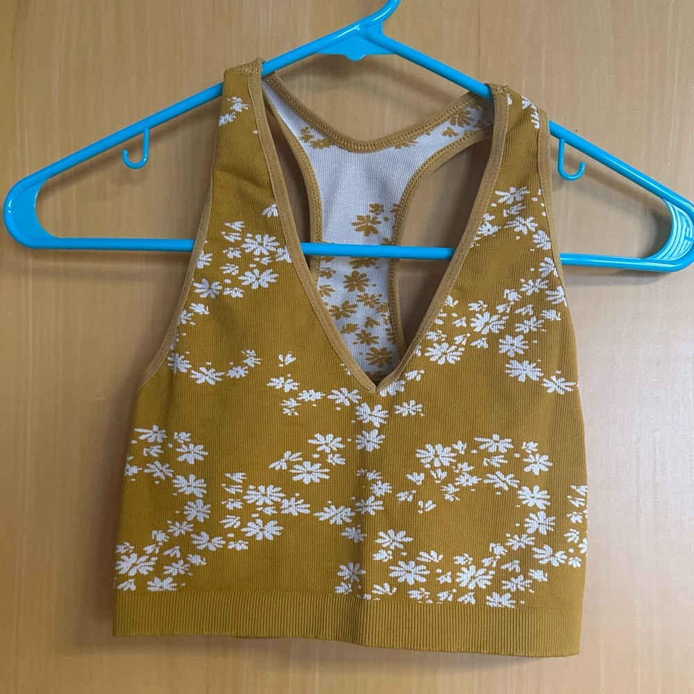 Free People Movement Floral Mustard Yellow Women's Top